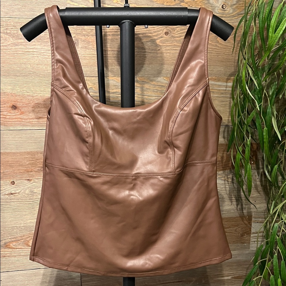 Sofia by Sofia Vergara Brown Faux Leather Tank Top